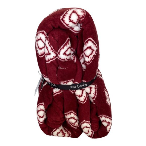 Vera Bradley Cardinal and White Geo Oversized XL Plush Throw Blanket - Picture 4 of 7